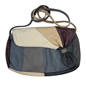 Vintage Patchwork Genuine Leather Shoulder Bag Purse Made in Mexico Colorblock